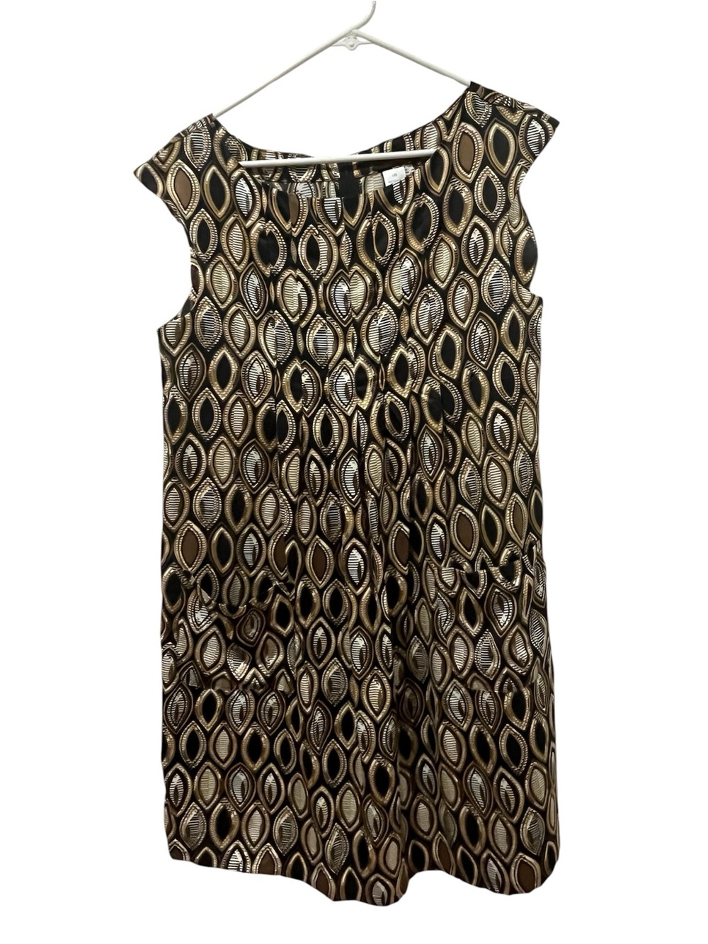 mark. SzL Metallic-Look Black/Gold Sheen Geometric Shift Dress,Front Pockets